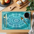 thumbnail image 2 of Boho Turquoise Flowers Placemats Set of 12 Abstract Vintage Ethnic Floral Place Mats Indoor Wipeable Table Mats Washable Cloth Dining Table Placemats for Kitchen Holiday Party Home Decor 13x19 Inch, 2 of 9
