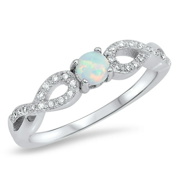 CHOOSE YOUR COLOR Infinity Knot Round White Simulated Opal Ring .925 Sterling Silver Band CZ Female Size 8