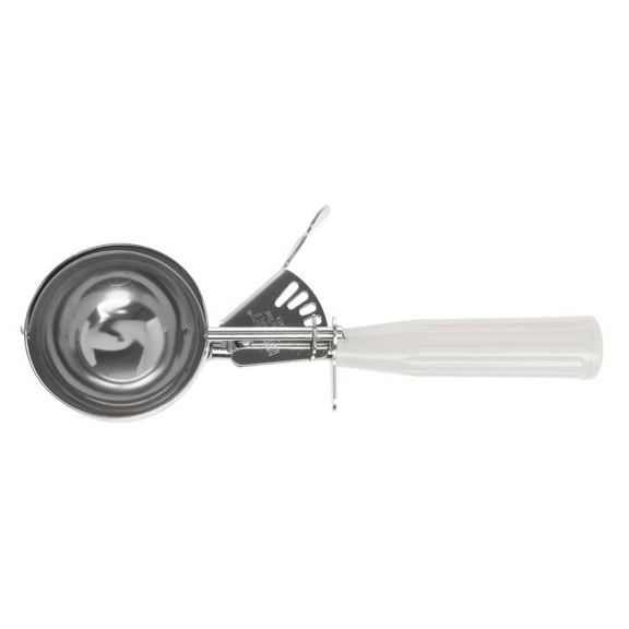 HUBERT Portion Control Disher Stainless Steel with Ivory Polypropylene Handle 3 3/4 oz - #10