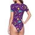 thumbnail image 3 of Uemuo Retro 80s Style Pattern Women's One Piece Short Sleeve Swimsuit Rash Guard Surfing Modest Quick-drying Swimsuit Beach Essentials-, 3 of 9