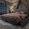 thumbnail image 2 of Amolife King Bed Frame, Platform Bed with Adjustable Velvet-Wrapped Headboard and 4 Storage Drawers, No Box Spring Required, Gray, 2 of 14