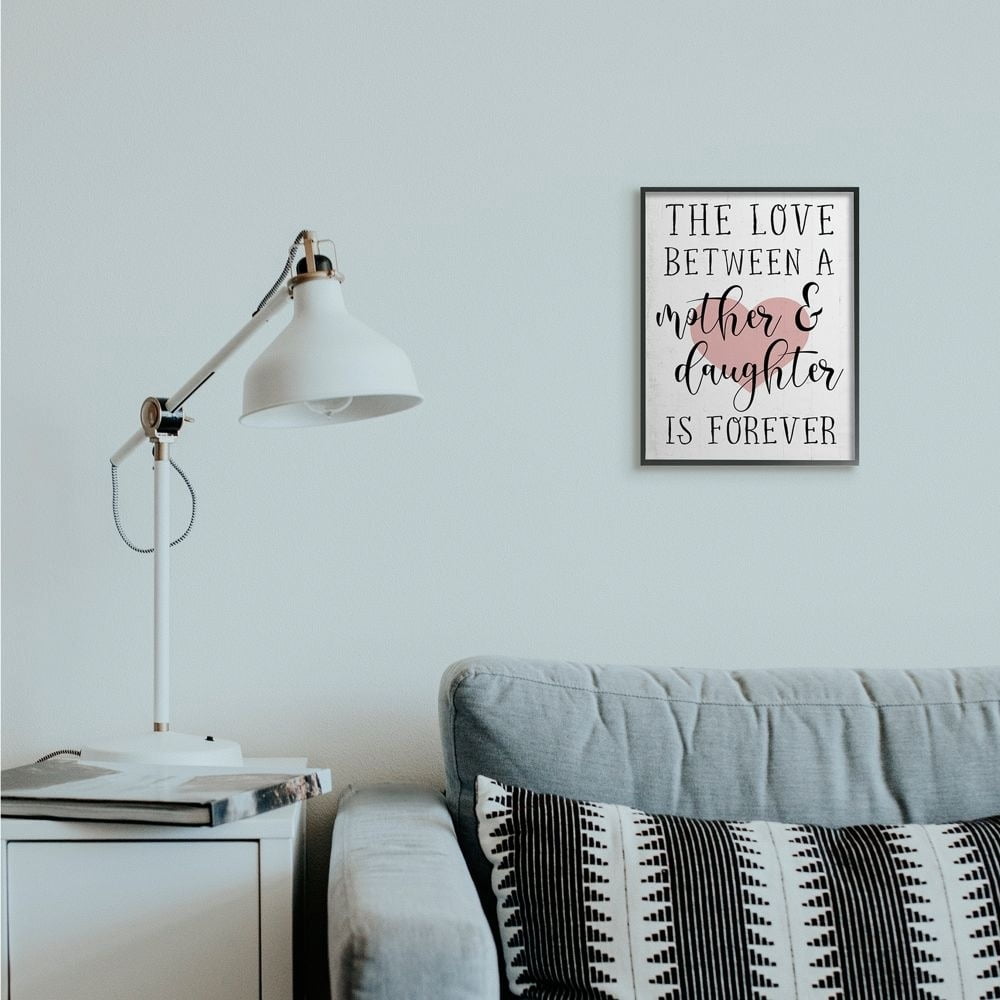 Stupell Industries Love Between Mother and Daughter Motivational Quote Hearts Framed Wall Art Design by Daphne Polselli, 11" x 14", Black Framed