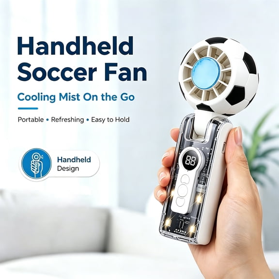 ikaufen Handheld Fan Soccer Ball Design, Portable Cooling Fan for Summer Travel Outdoor, USB Rechargeable Personal Fan - 3 Speeds, Lightweight, White