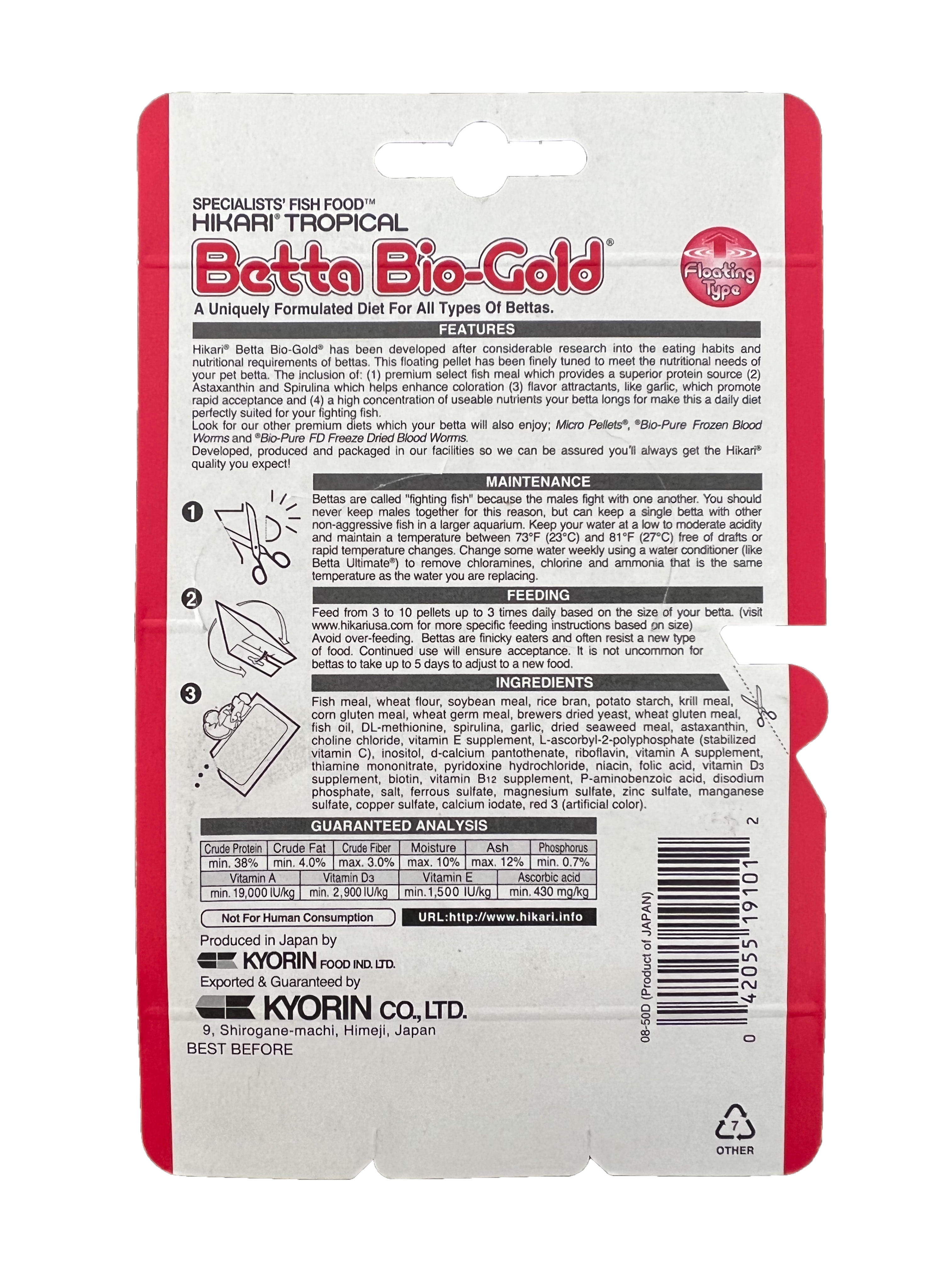(3 pack) Hikari Betta: Betta Bio-Gold Baby Pellet Specialists' Fish Food Formula For Bettas, 2.5 Grams