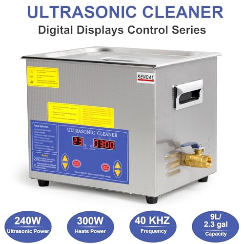 Kendal Commercial Grade 240watts 9L Ultrasonic Cleaner 40kHz with Digital Timer&Heater Cleaning Machine, for Watch Instruments Industrial Parts Excellent Cleaner Solution