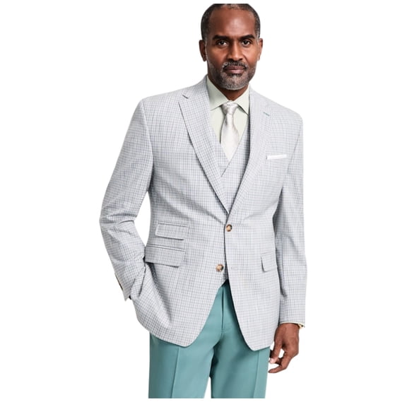 Tayion Mens Regular fit Suit Jacket Blazer 42 R Light Grey Plaid Stretch