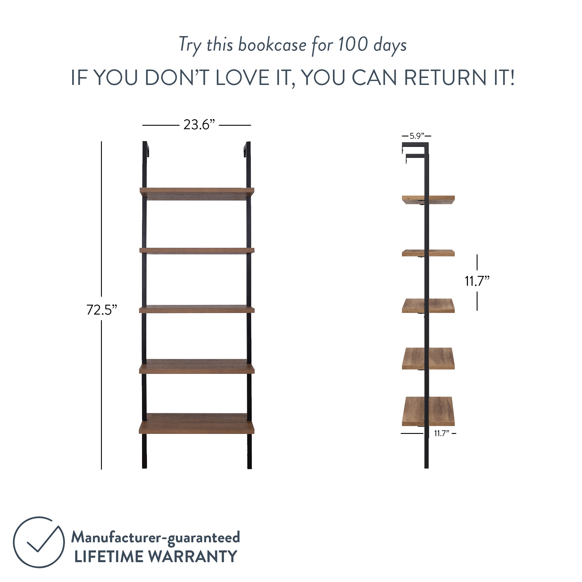 Nathan James Theo Industrial 5-Shelf Ladder Bookcase, Oak/Black photo 2