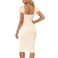 thumbnail image 3 of INSPIRE CHIC Women's Bodycon Square Neck Short Sleeve Printed Midi Ruched Dress XS Light Yellow, 3 of 6