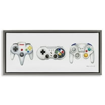 Stupell Industries Vintage Video Game Controllers Art for Kids Painting Gray Floater Framed Canvas Art Print Wall Art, 31 x 14