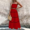 thumbnail image 5 of Xdegoge Linen Two Piece Outfit for Women Maxi Tiered Skirt Set Strapless Bandeau Top Boho Summer Skirts Flowy Flattering Lightweight Beach Vacation Party Holiday Wear, 5 of 7