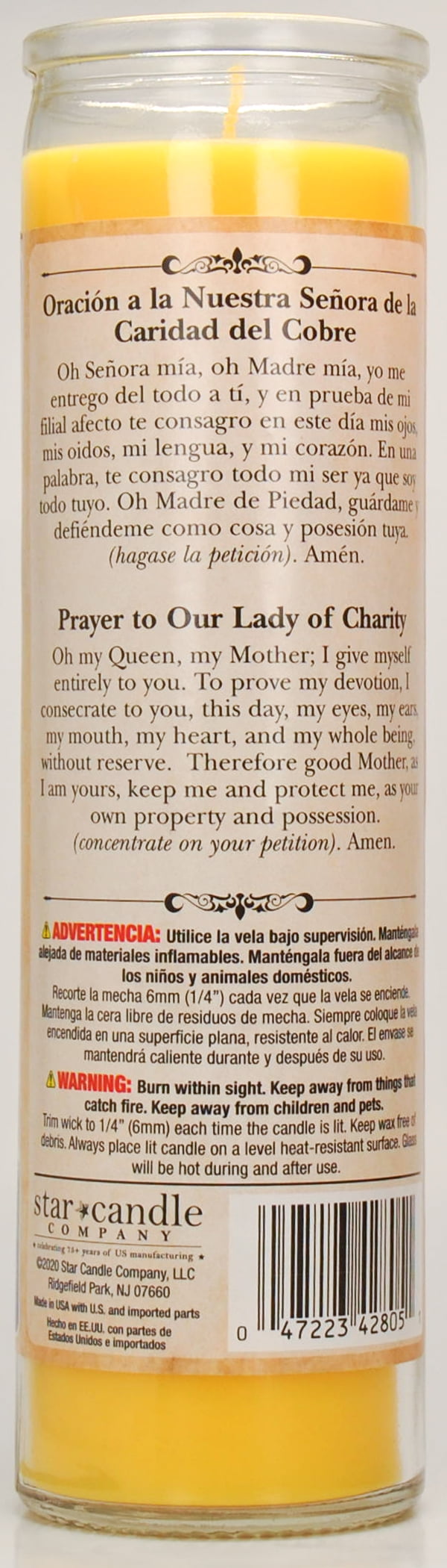 (2 pack) Prayer Candle Caridad Del Cobre Yellow Wax, 8 Inch