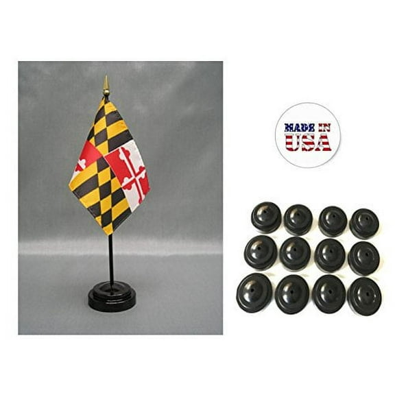 Box of 12 Maryland 4"x6" Miniature Desk & Table Flags Includes 12 Flag Stands & 12 Maryland State Small Mini Stick Flags