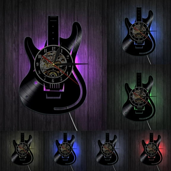 Guitar Wall Clock Guitarist Vintage Vinyl Record Wall Clock Rock n Roll Music Lover Studio Wall Art Decor Guitar Players Gift With LED