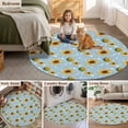 thumbnail image 6 of Blue Yellow Sunflower 6ft Round Rugs, Summer Botanical Farmhouse Floral Washable Non-Slip Area Rugs for Living Room Bedroom Kitchen, Soft Low Pile Dining Room Kicthen Circle Carpet, Indoor Floor Rug, 6 of 9