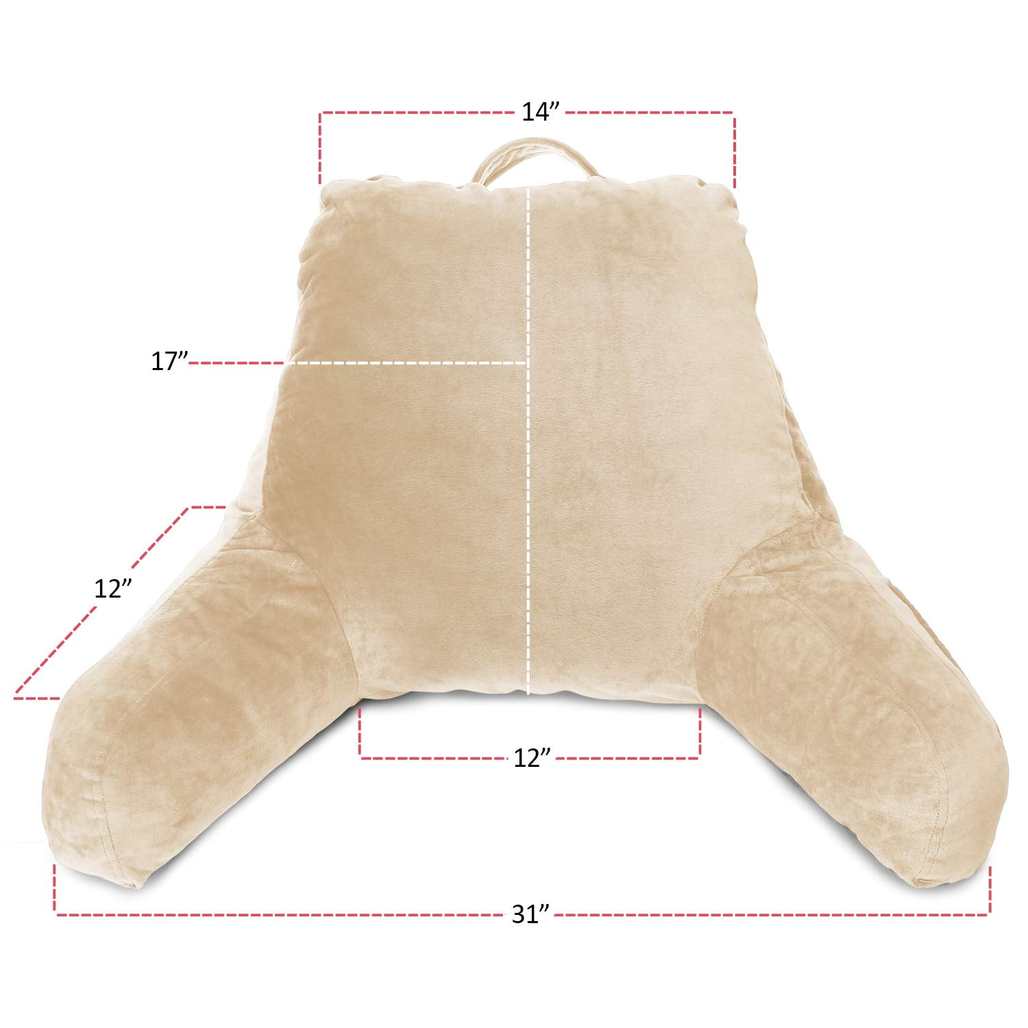 Clara Clark Bed Rest Reading Pillow with Arms and Pockets, for Kids Teens & Adults - Premium Shredded Memory Foam TV Pillow, Medium, Cream