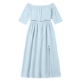 thumbnail image 5 of Lcziwo Womens Off Shoulder Midi Dress Cotton Lace Patchwork Flowy Beach Sundress Short Sleeve Side Slit Casual Dresses Light Blue,S, 5 of 8