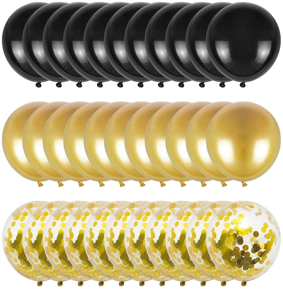 OIENS Balloons 12 Inch 50 Pack Black and Gold Confetti Party Balloons Birthday Balloons Latex Balloons for Party Decoration Baby Shower, Wedding, Engagement, Birthday, Happy New Year