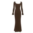 thumbnail image 3 of Women Cutout Backless Maxi Dress Sleeveless Floral Print Bodycon Long Dresses Slim Fit Split Cocktail Party Dress Summer Wear (Brown, M), 3 of 5