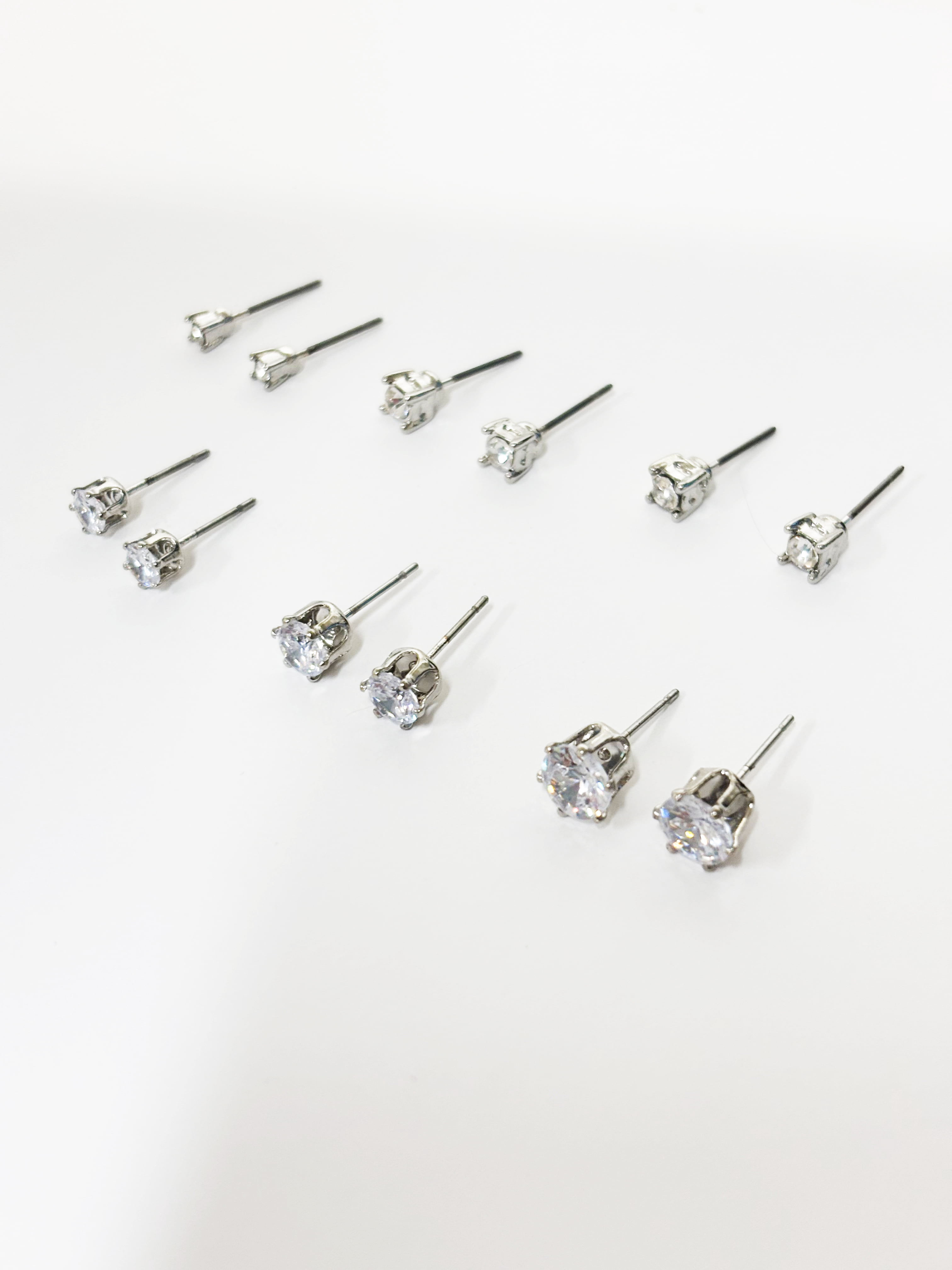 Time and Tru Women's Jewelry Essentials Simulated Diamond Stud Earrings, 6-Pack