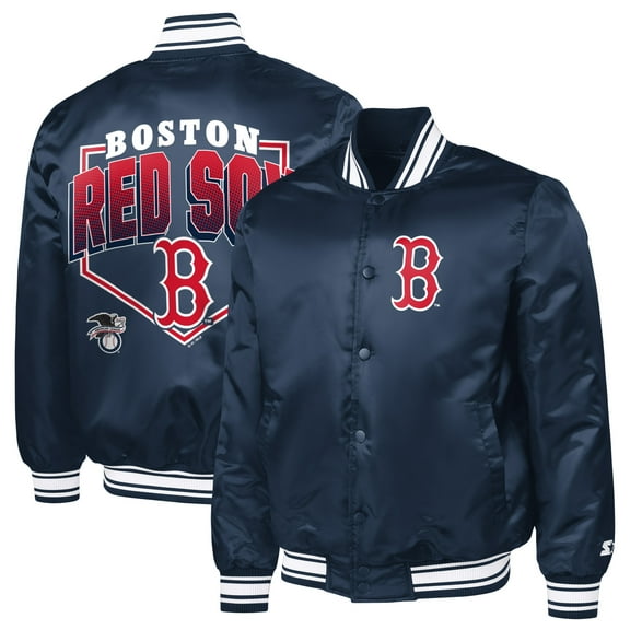 Men's Starter  Navy Boston Red Sox Home Plate Printed Graphic Satin Full-Snap Varsity Jacket