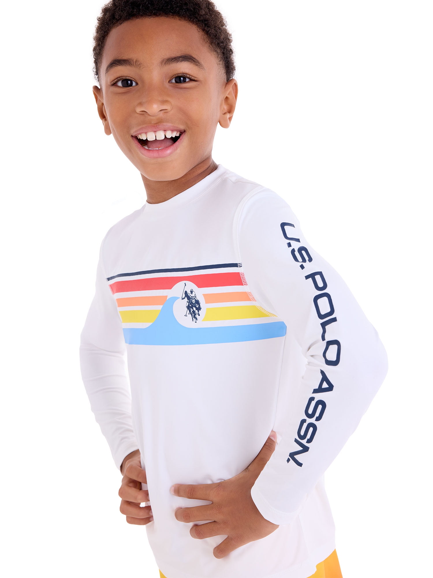 U.S. Polo Assn. Boys Long Sleeve Chest Stripe Rashguard, Sizes 4-18