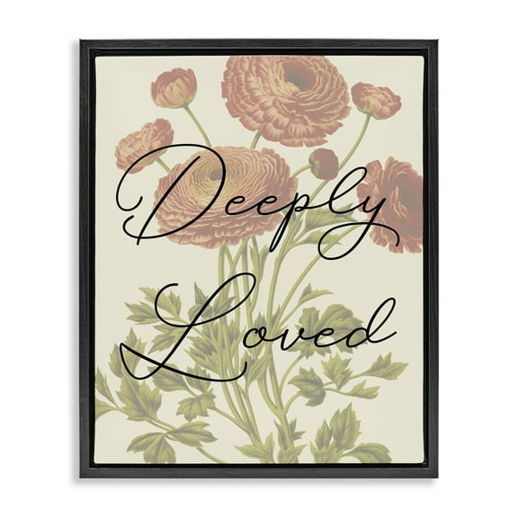 Stupell Industries Deeply Loved with Marigold Plants & Flowers Painting Black Floater Framed Canvas Art Print Wall Art, 17 x 21
