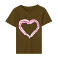 thumbnail image 4 of Women's Valentine's Day Short Sleeve Shirts Heart Print Casual Basic Tee Tunic Crewneck Graphic Blouses Tops (M, Coffee), 4 of 5