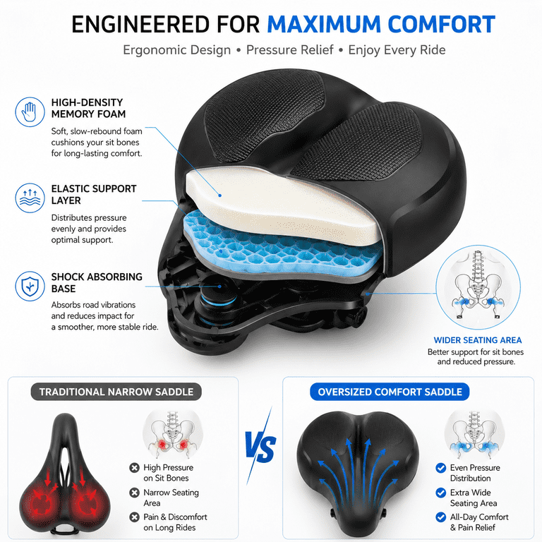 NIUTA Oversized Bike Seat Cushion, Memory Foam Saddle photo 7