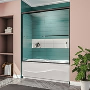 Sunny Shower Shower Door Glass Sliding Tub Door Semi-Frameless Black Finish 58.5-60 in.W x 62 in.H