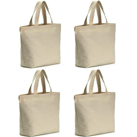 4 Pcs Canvas Tote Bag Bottom Gusset Washable Grocery Tote Bag with ...