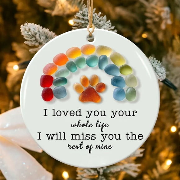 Adorno navideño de perro con cristales de mar | Regalo conmemorativo para amantes de los perros | Decoración artesanal con cristales de playa y cita inspiradora