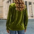 thumbnail image 4 of Lenpel Velvet Tops for Women Loose Vintage Long Sleeve V Neck Pleated Button down Shirts Dressy Casual Velour Blouses(Green,Small), 4 of 7