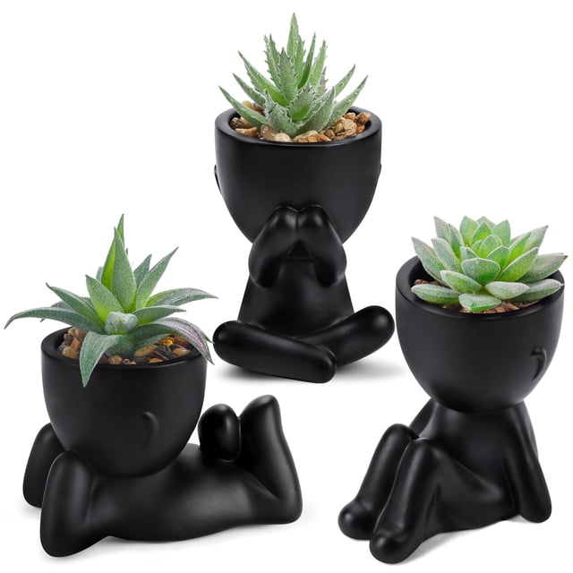 Set de plantas suculentas artificiales con macetas negras, 3 unidades