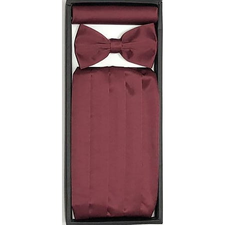 Berlioni Men's Formal Cummerbund Bowtie Hanky Set Tuxedo Accessories Weddings Prom Wear 4-Pleat Soft Satin Finish