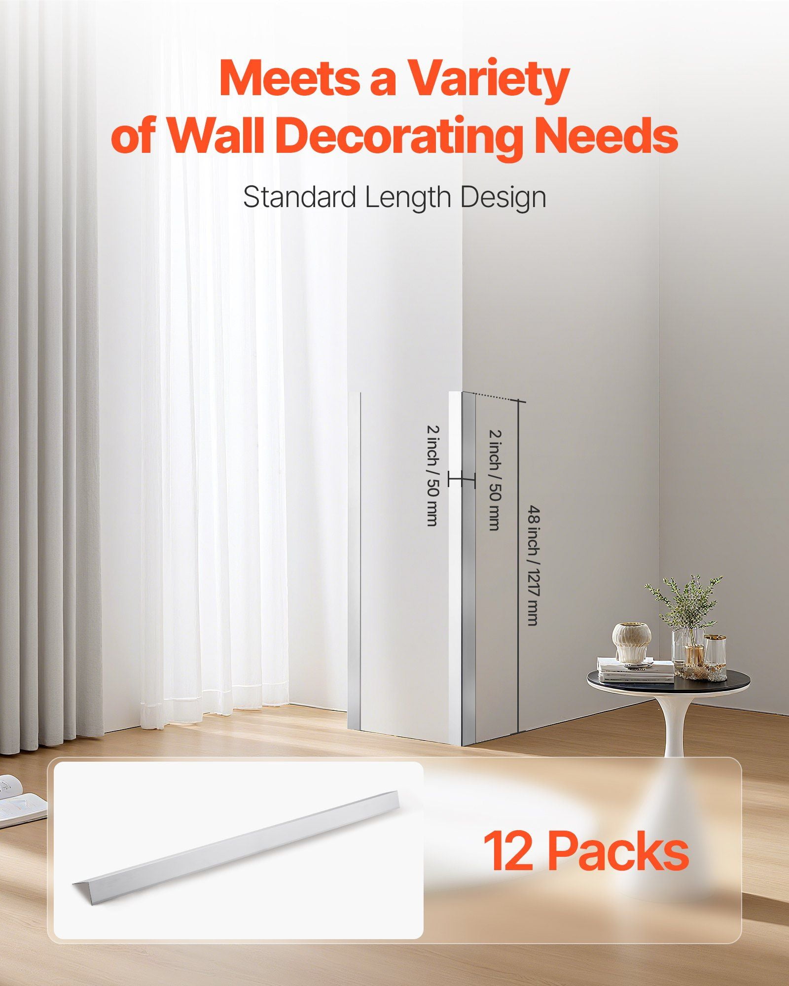 Metal Wall Corner Guards, 12-Pack Aluminum Alloy Edge Protectors, 2x2x48 Inches, 90-Degree Angle with 3M Adhesive Tape for Easy Peel-and-Stick Application