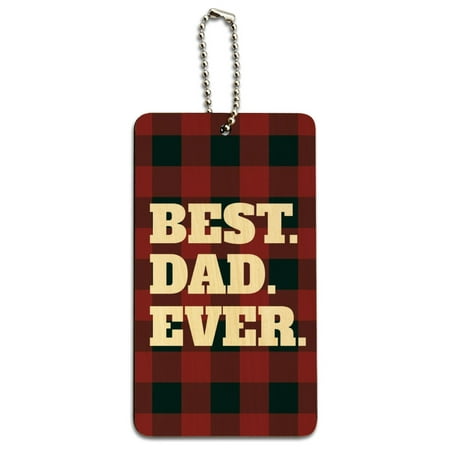 Best Dad Ever Red Black Plaid Wood Luggage Card Suitcase Carry-On ID