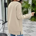 thumbnail image 6 of Women's Sweatshirts 2023 Fall Winter New Round Neck Pocket Mid Length Casual Loose Sweater Beige, 6 of 6