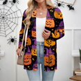 thumbnail image 4 of WTOBBY Women's Halloween Print Lightweight Open Front Cardigan Sweater Long Sleeve Casual Loose Thin Knit With Pockets Fall Batwing Cover Up Outerwear,Light Purple XL, 4 of 6