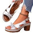 thumbnail image 6 of IEMIEMIEM Chunky Heeled Sandals for Womens Bohemian Cutout Open Toe Slip On Summer Sandals Ankle Strap Sandals Party Dress Sandals Silver 5.5 Wide, 6 of 6