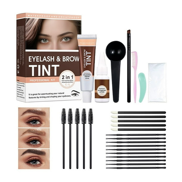 Kit de tinte de cejas semipermanente 20ml Set de tinte casero profesional con colores naturales a base de plantas - Kit completo de color de cejas de bricolaje con activador Pincel Guantes