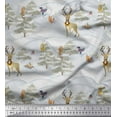 thumbnail image 1 of Soimoi Green Silk Fabric Animals,Tree & Snow Nature Printed Fabric 1 Yard 42 Inch Wide, 1 of 1