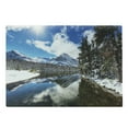 thumbnail image 1 of Winter Cutting Board, Tranquil View of Glacier National Park in Montana Water Reflection Peaceful, Decorative Tempered Glass Cutting and Serving Board, Large Size, Brown Blue White, by Ambesonne, 1 of 1