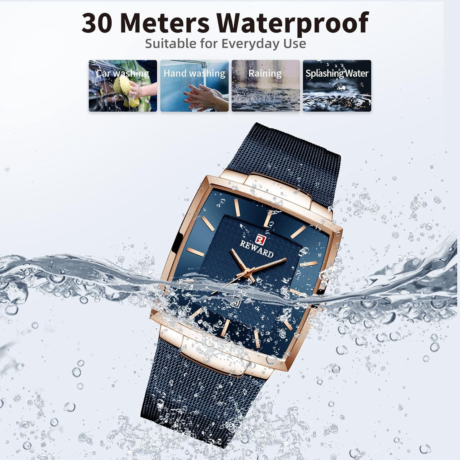 Watches Square Analog Quartz Stainless Steel Watches for Men Mesh Strap Waterproof Business Military Sport Wrist Watch with Date