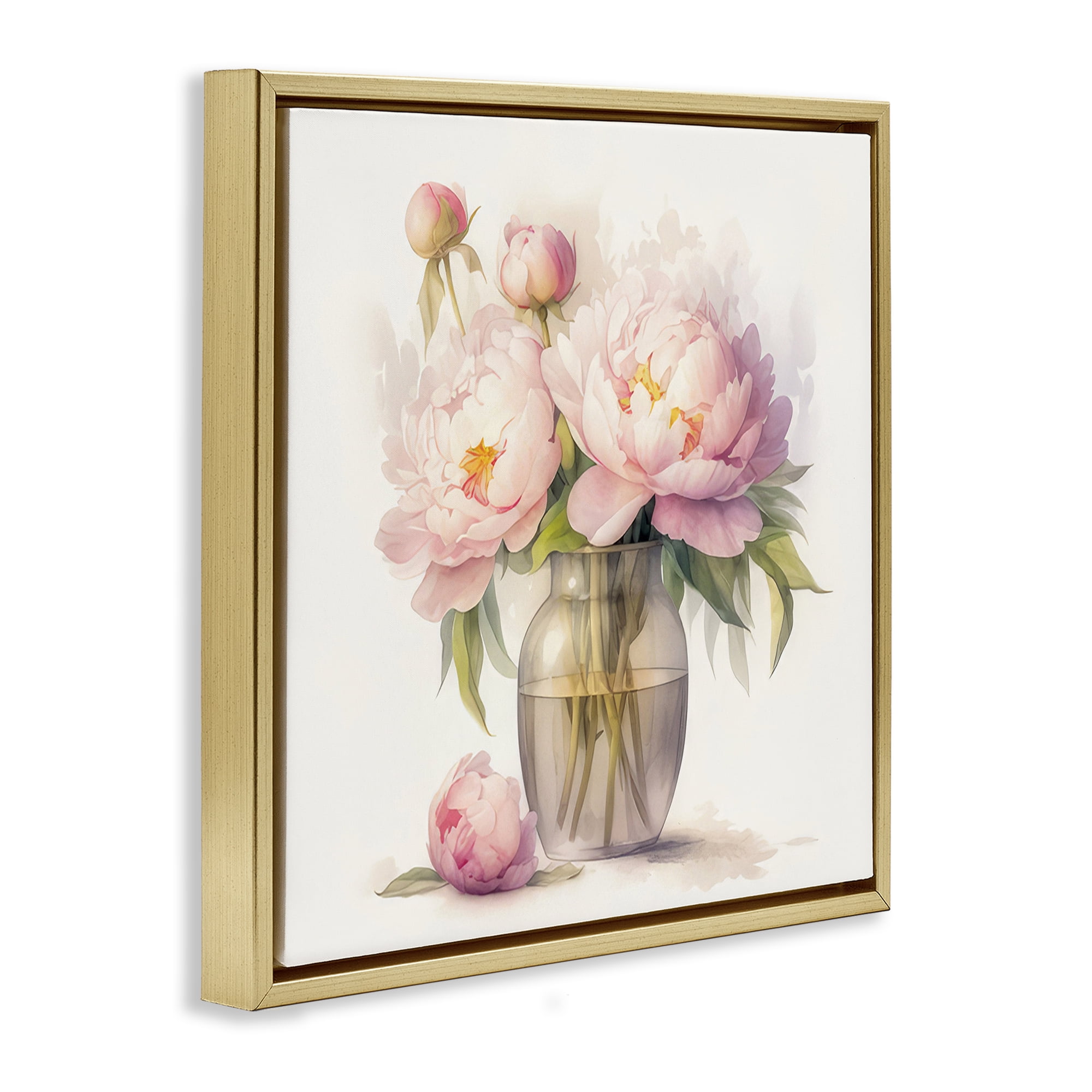 Stupell Industries Subtle Blush Peonies Plants & Flowers Painting Gold Floater Framed Canvas Art Print Wall Art, 18 x 18