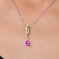 thumbnail image 3 of 925 Silver and 10K Yellow Gold Pink Created Sapphire and White Lab Grown Diamond Pendant Necklace for Women | 0.99 Cttw | Gemstone September Birthstone | Pear Shape 8X5MM | With 18 inch Chain, 3 of 6