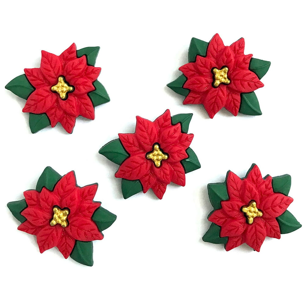 Buttons Galore Christmas Theme Buttons for Crafts and Sewing Poinsettias
