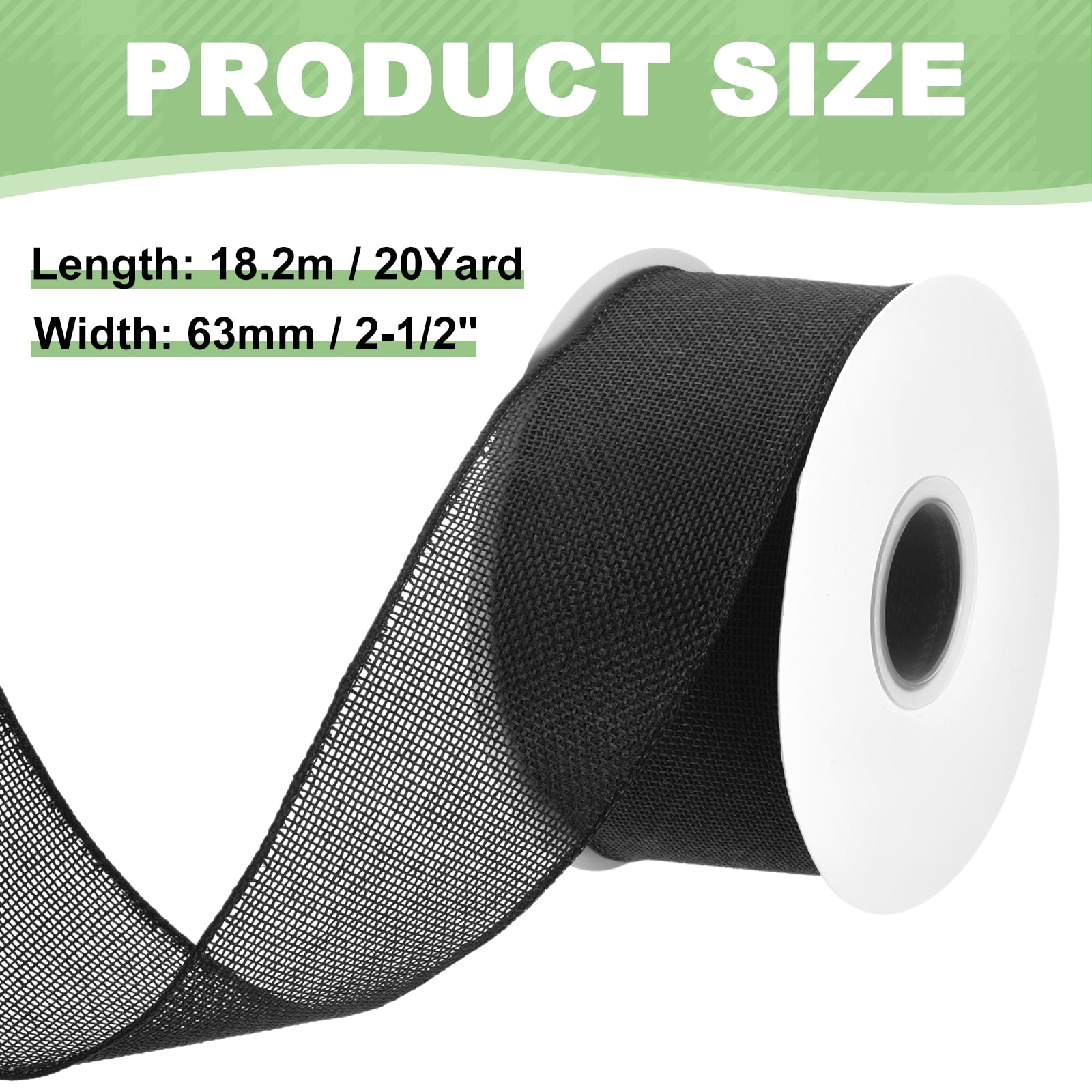 Uxcell Burlap Wired Ribbon, (2-1/2 Inch, 20 Yard, Black), Wired Edge Ribbon