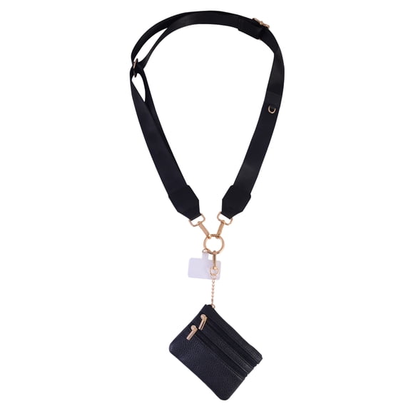 Solutions Solid Black Phone Strap and Wallet