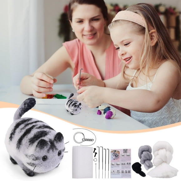 Leutsin Diy Toys for Girls Boys,Montessori Games for Kids,Needle Felting Kit Animals Needle Felting Kits for Beginners Cats DIY Felting Wool and Needles Set with Instruction for Needle Felting Crafts
