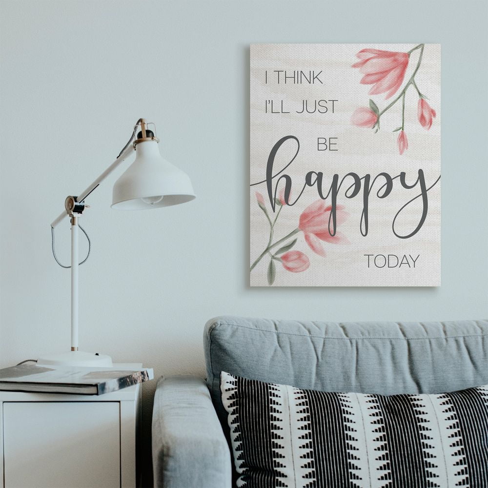 Stupell Industries Floral Just Be Happy Inspirational Quote Spring Feminine Canvas Wall Art Design by Daphne Polselli, 30" x 40"